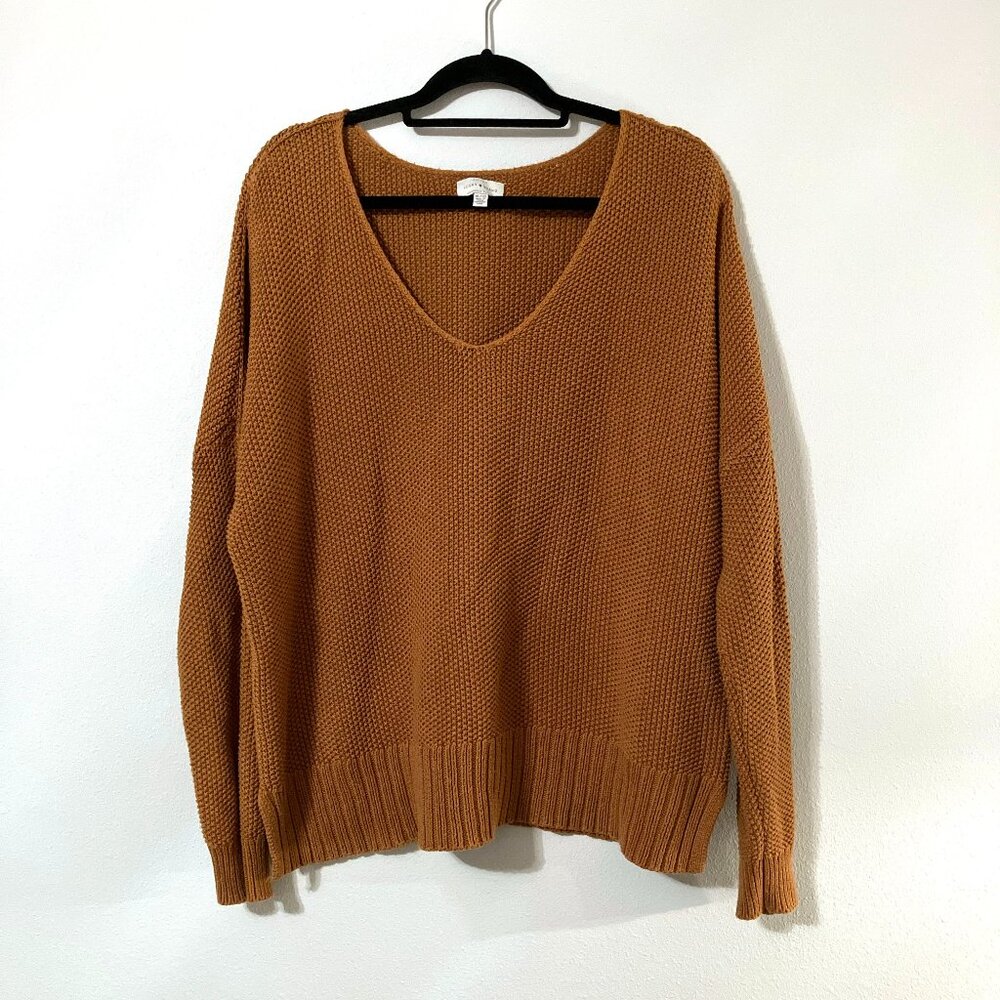 Lucky Brand Scoop Neck Pullover Tunic Knit Sweater in Cognac Color | XL